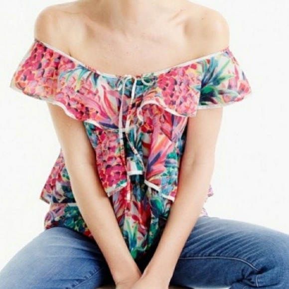 J. Crew Tops - J.Crew Ruffle Top in Ratti Painted Pineapple